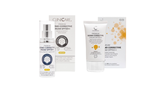 Clinicare koreguojamasis kremas SPF50++ su spalva (medium)